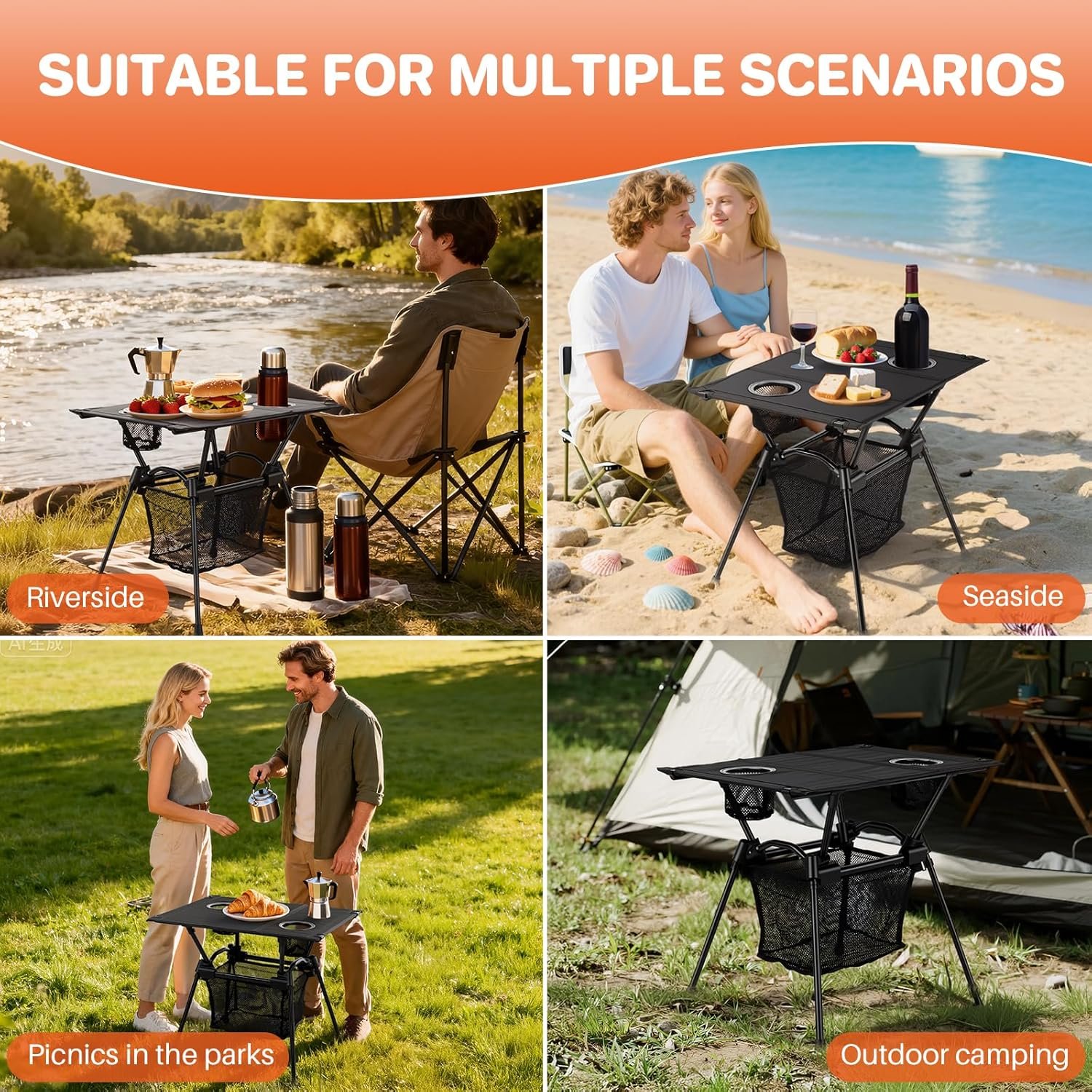 FUNYKICH Mesa de campamento con portavasos y red de almacena - Imagen 6