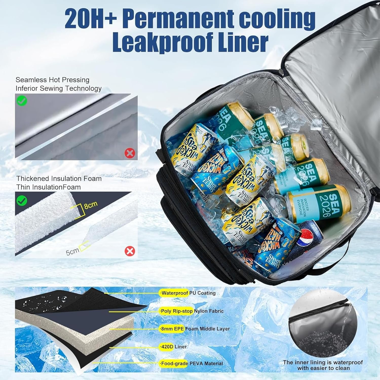 Backpack Cooler Insulated Leak Proof for Men Women 50 Cans S - Imagen 2