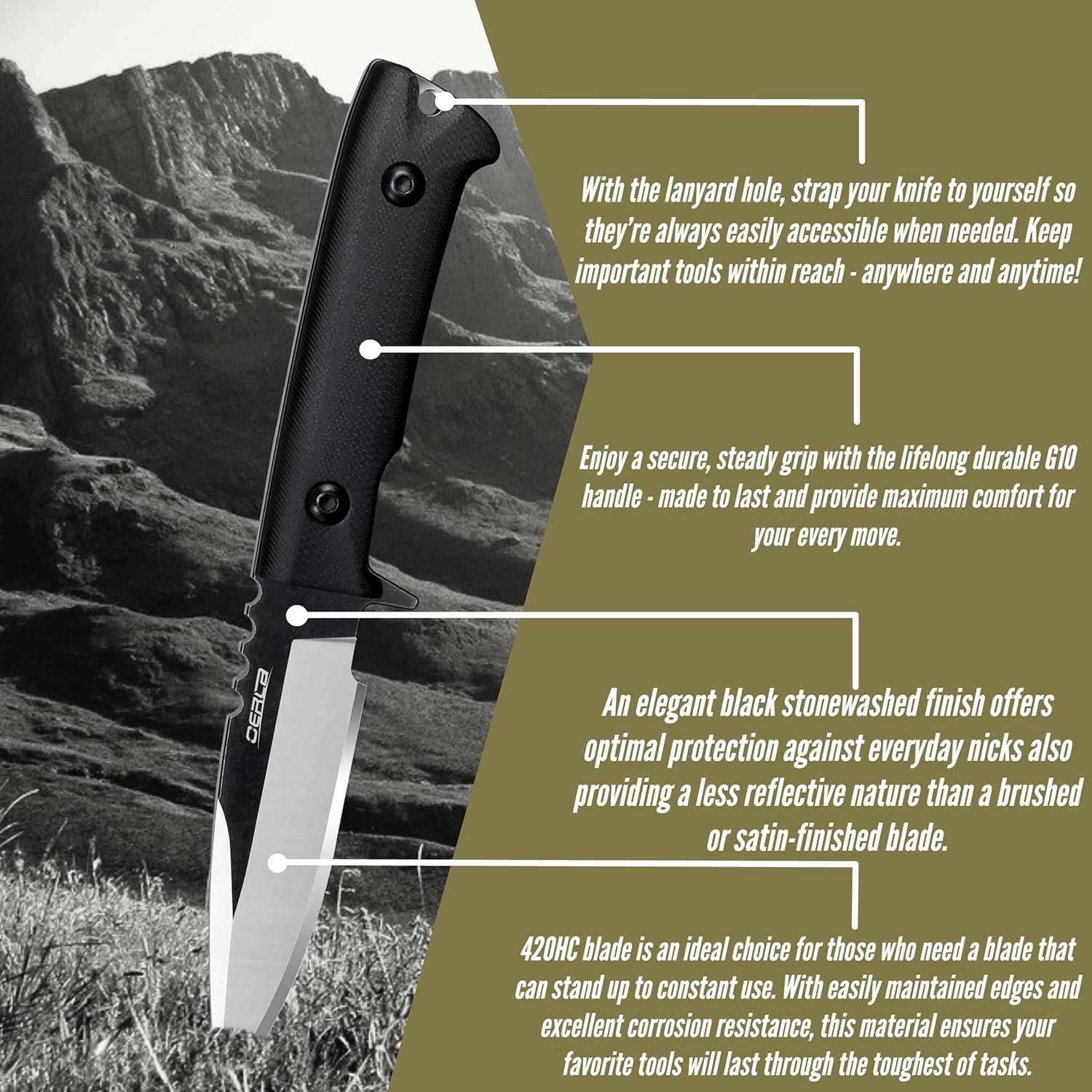 OERLA TAC OLK-035PK Cuchillo para exteriores Hoja fija Campi - Imagen 5