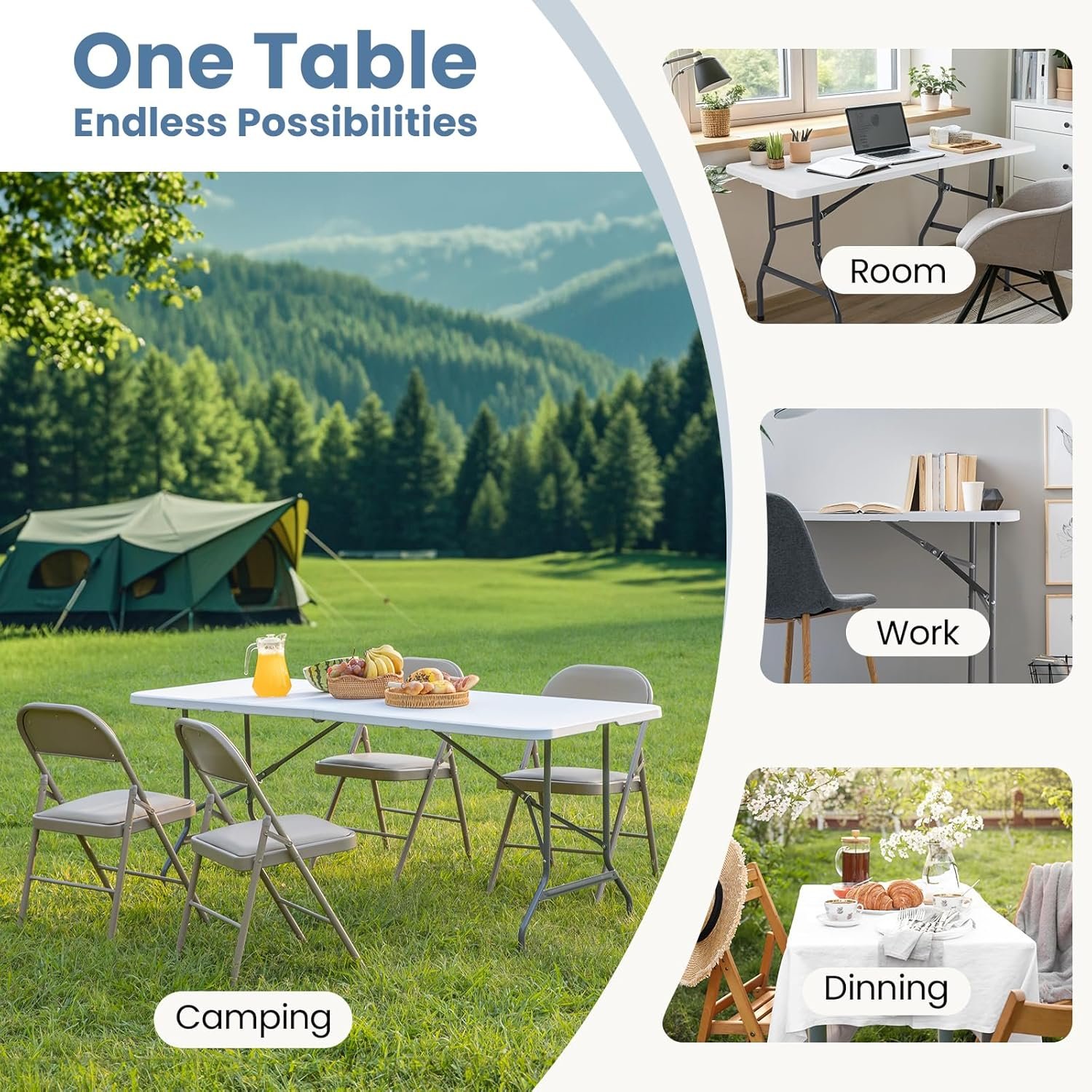 DUMOS Mesa plegable de plástico de 4 pies, para interiores y - Imagen 6