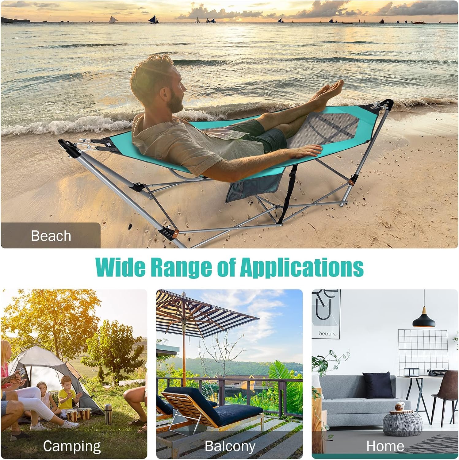 Giantex Hamaca plegable portátil, cama de campamento con sop - Imagen 2