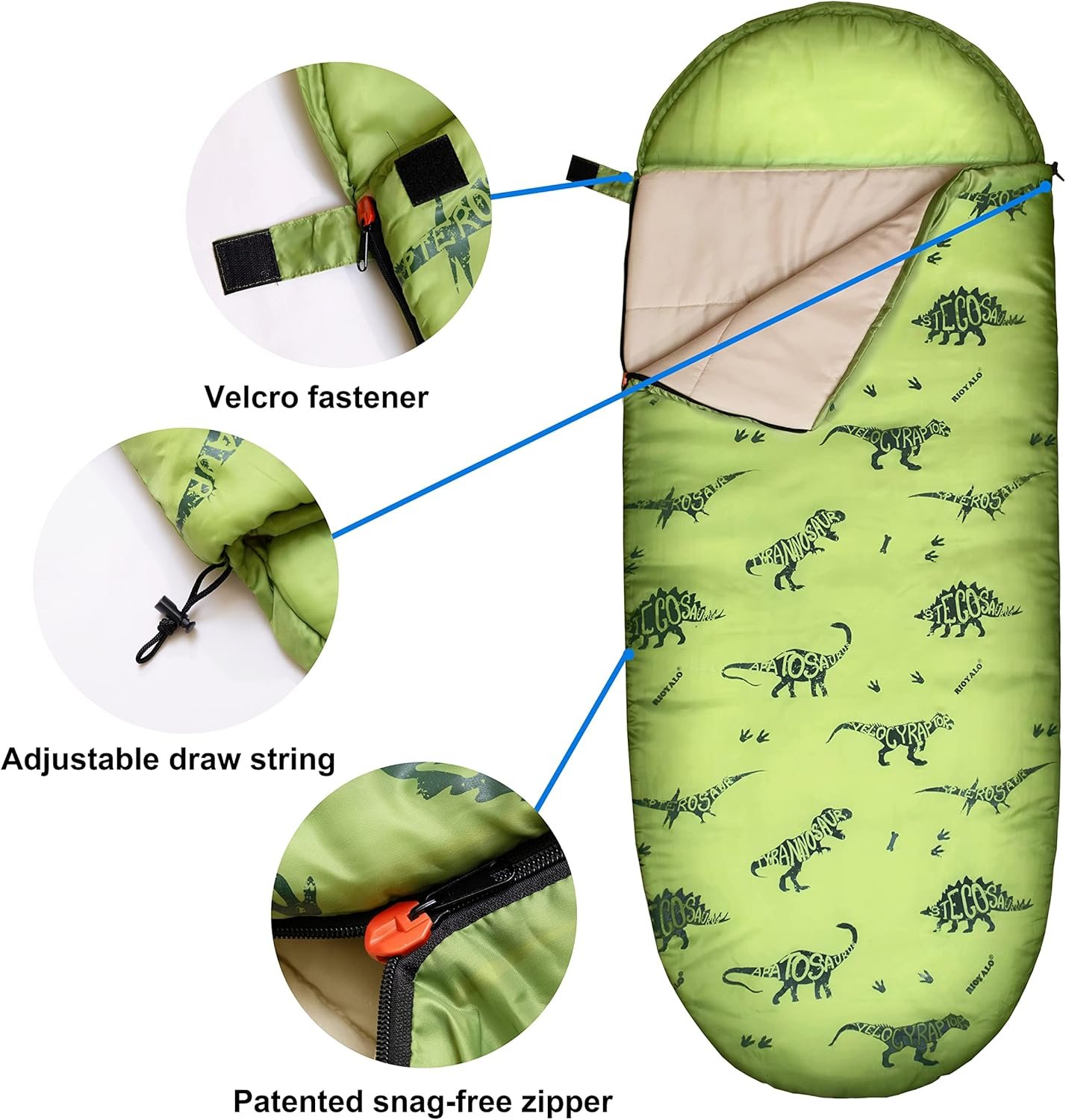 Saco de dormir de dinosaurio que brilla en la oscuridad para - Imagen 6