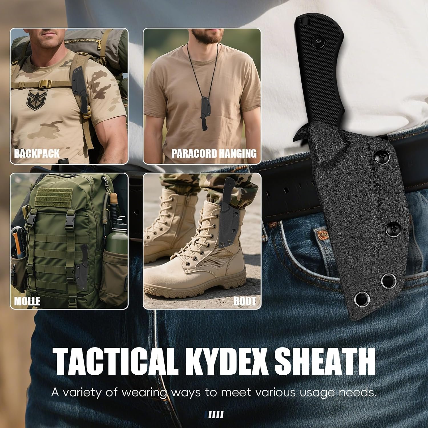 Cuchillo táctico EDC de hoja fija con funda y clip de hoja d - Imagen 5