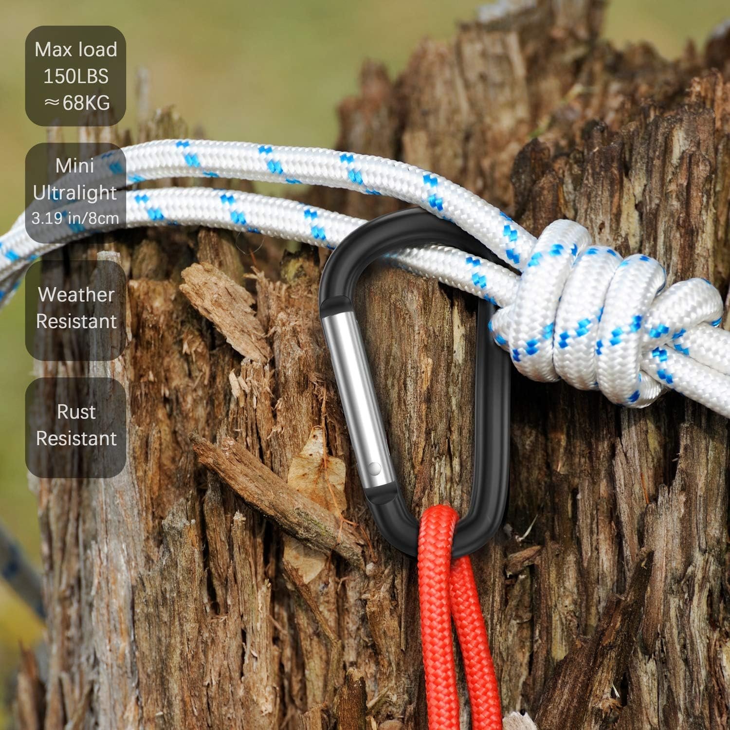 sprookber Mosquetón de aluminio de 3 pulgadas, clips de cari - Imagen 5