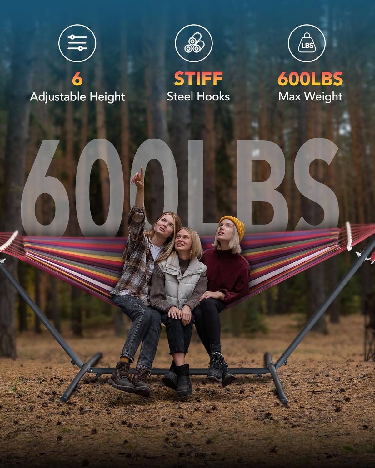 Hamaca doble con soporte de acero resistente, portátil, fáci - Imagen 2