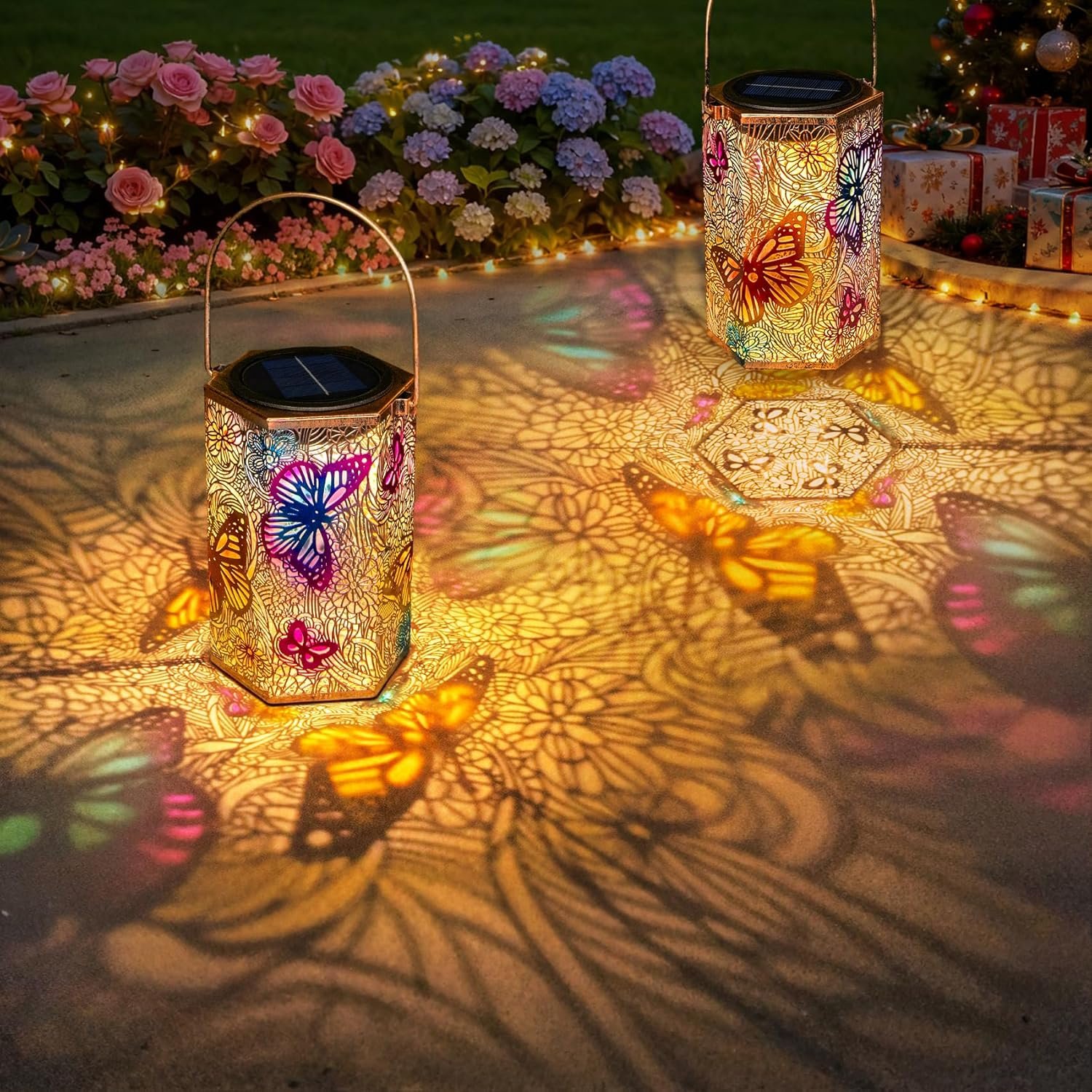 Paquete de 2 faroles solares de mariposa para exteriores, im