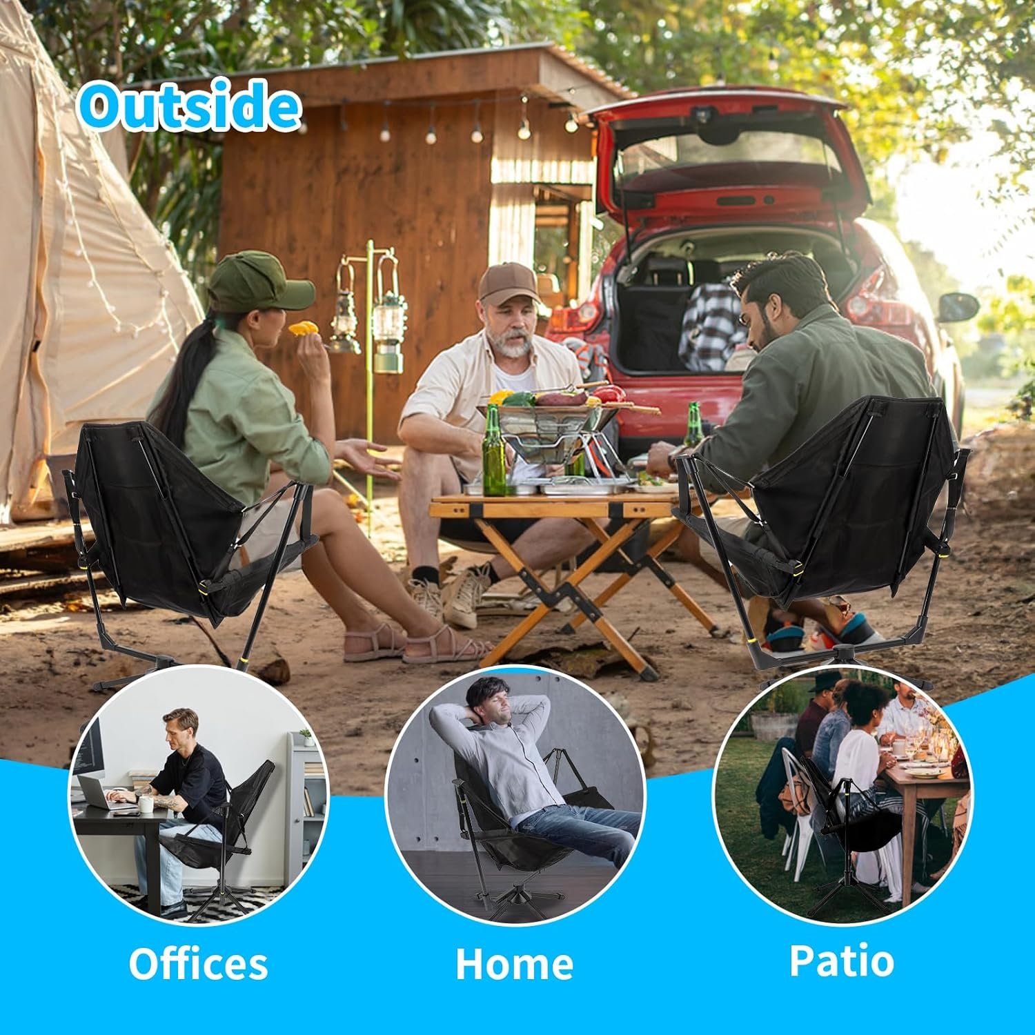 FAHKNS Hamaca silla de camping, silla giratoria de 360° con - Imagen 5