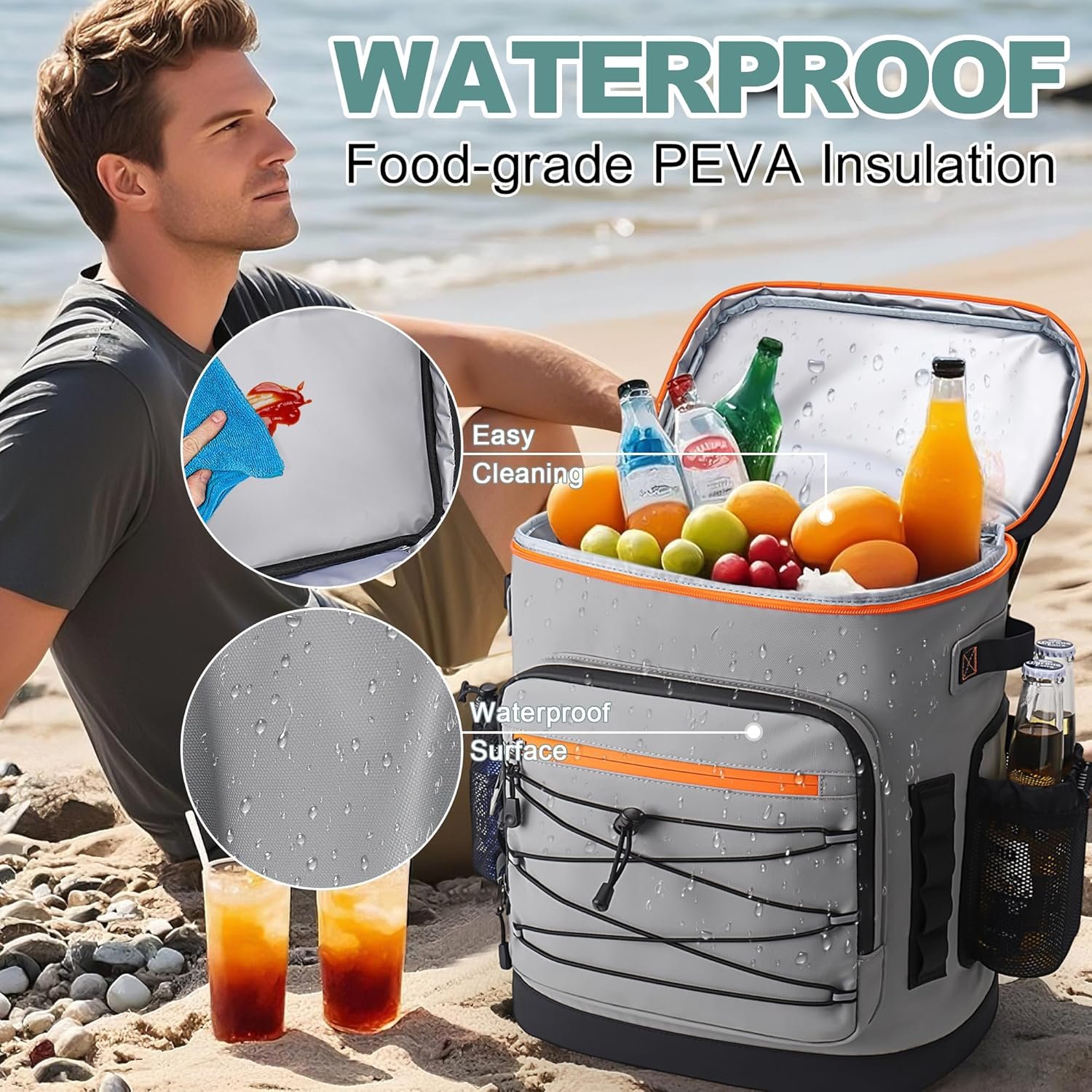 Mochila enfriadora grande de 52 latas, aislada, impermeable, - Imagen 7