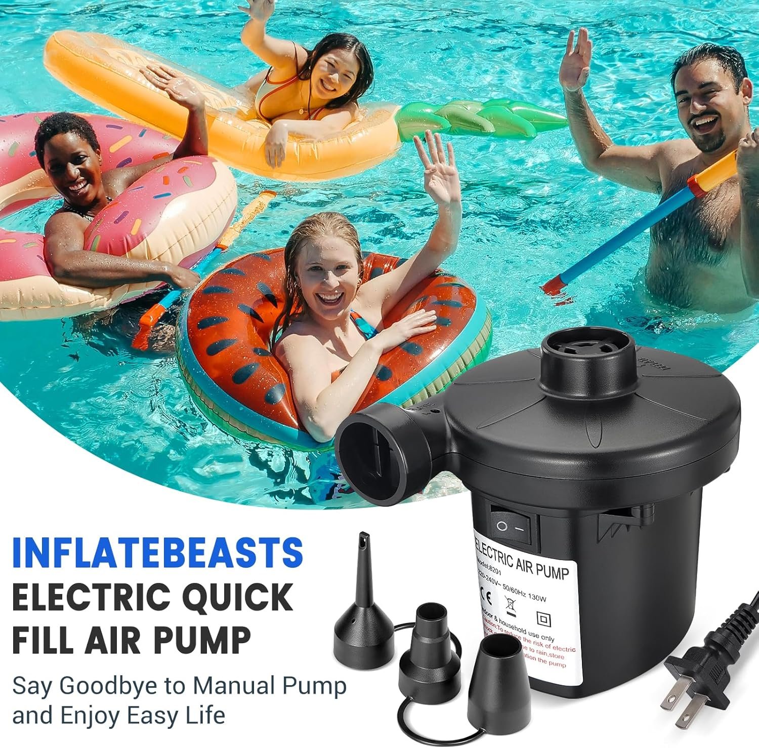 Bomba de aire eléctrica inflable para piscina, AC/110V 130w - Imagen 6