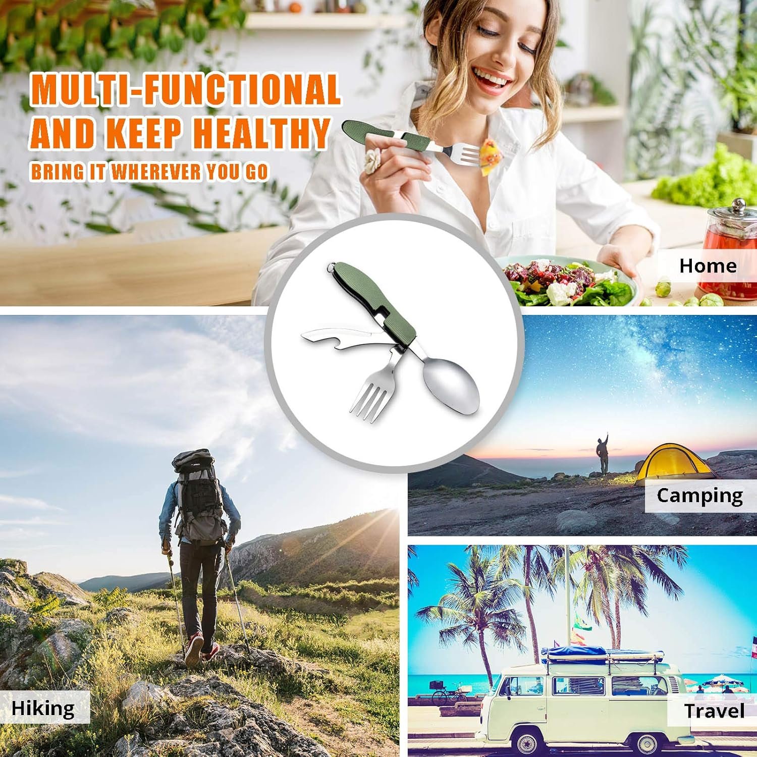 Utensilios para campamento, 4 en 1, tenedor, cuchillo, cucha - Imagen 5