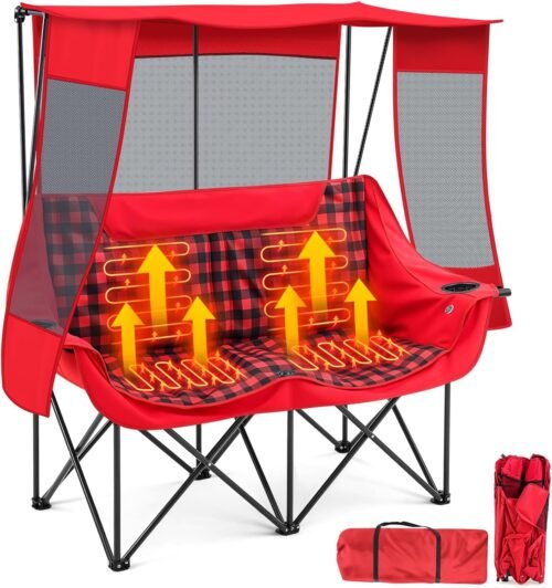 Silla de camping doble climatizada con toldo, silla portátil