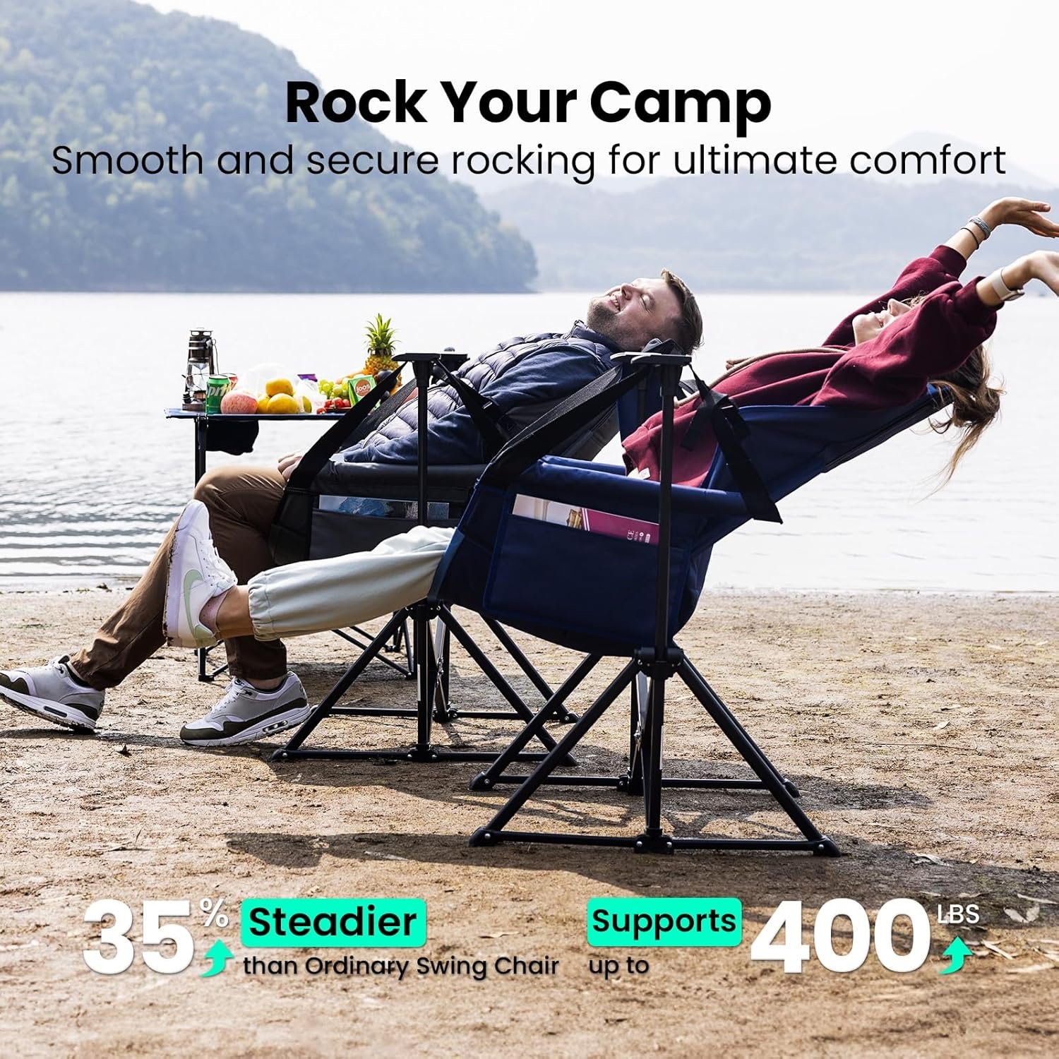 Silla de camping hamaca para adultos con respaldo ajustable, - Imagen 3