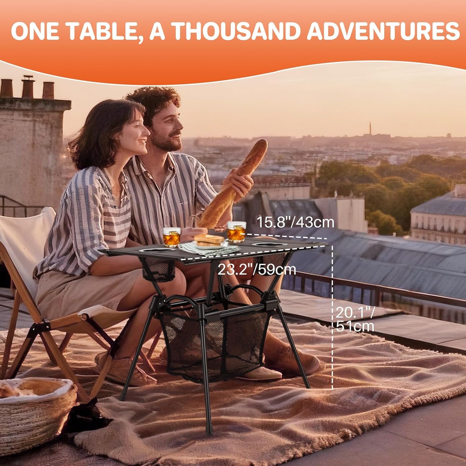 FUNYKICH Mesa de campamento con portavasos y red de almacena - Imagen 2