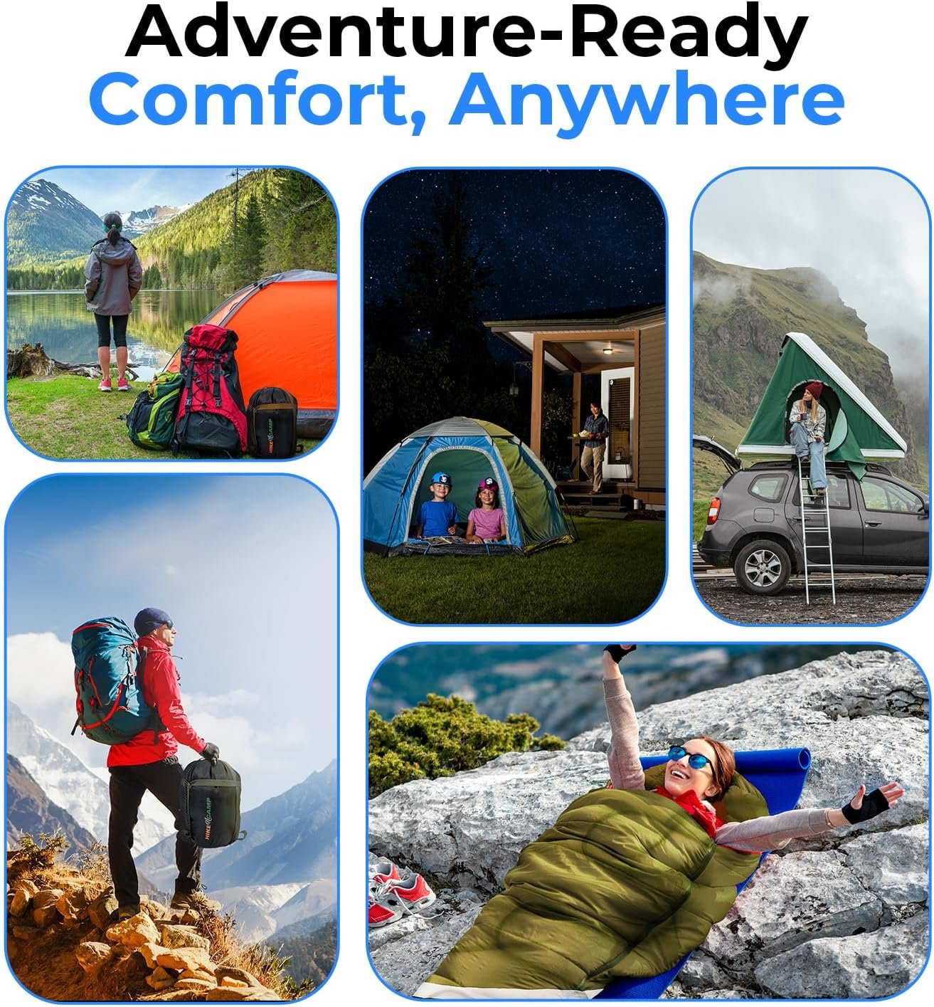 SereneLife Saco de dormir doble con almohadas, impermeable y - Imagen 5