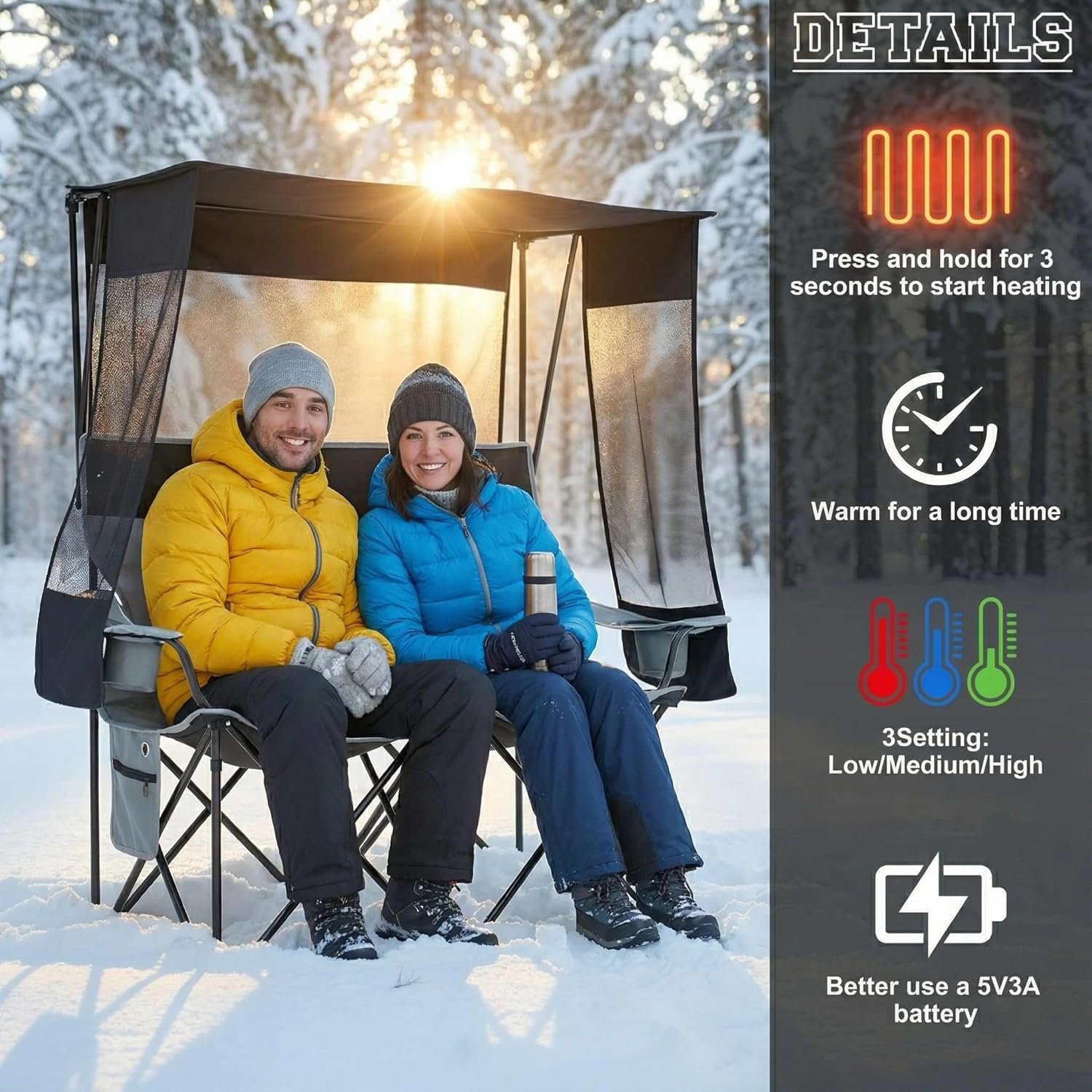 Silla de camping doble climatizada con toldo para 2 personas - Imagen 4