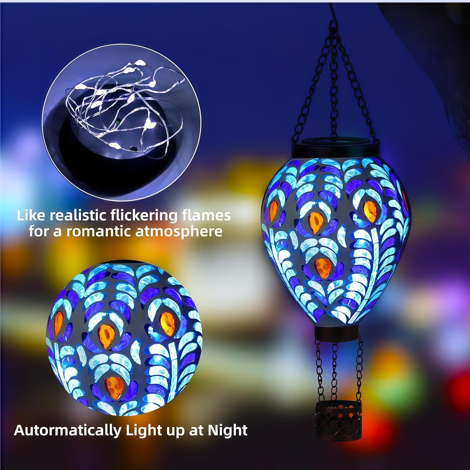 VOREEN Linterna solar de globo de aire caliente, mosaico sol - Imagen 6