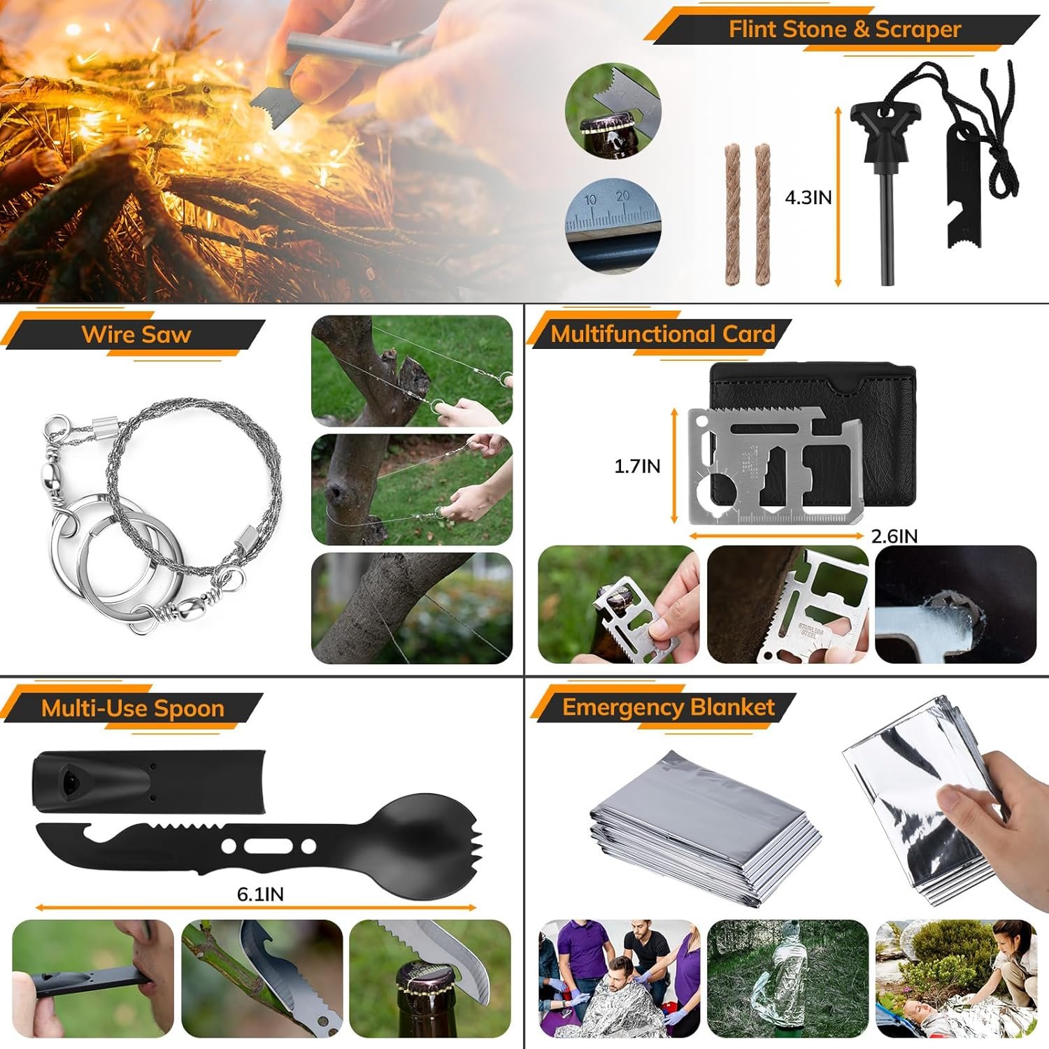 Survival Kit, 250pcs Survival Tools Tactical Gear and Trauma - Imagen 5