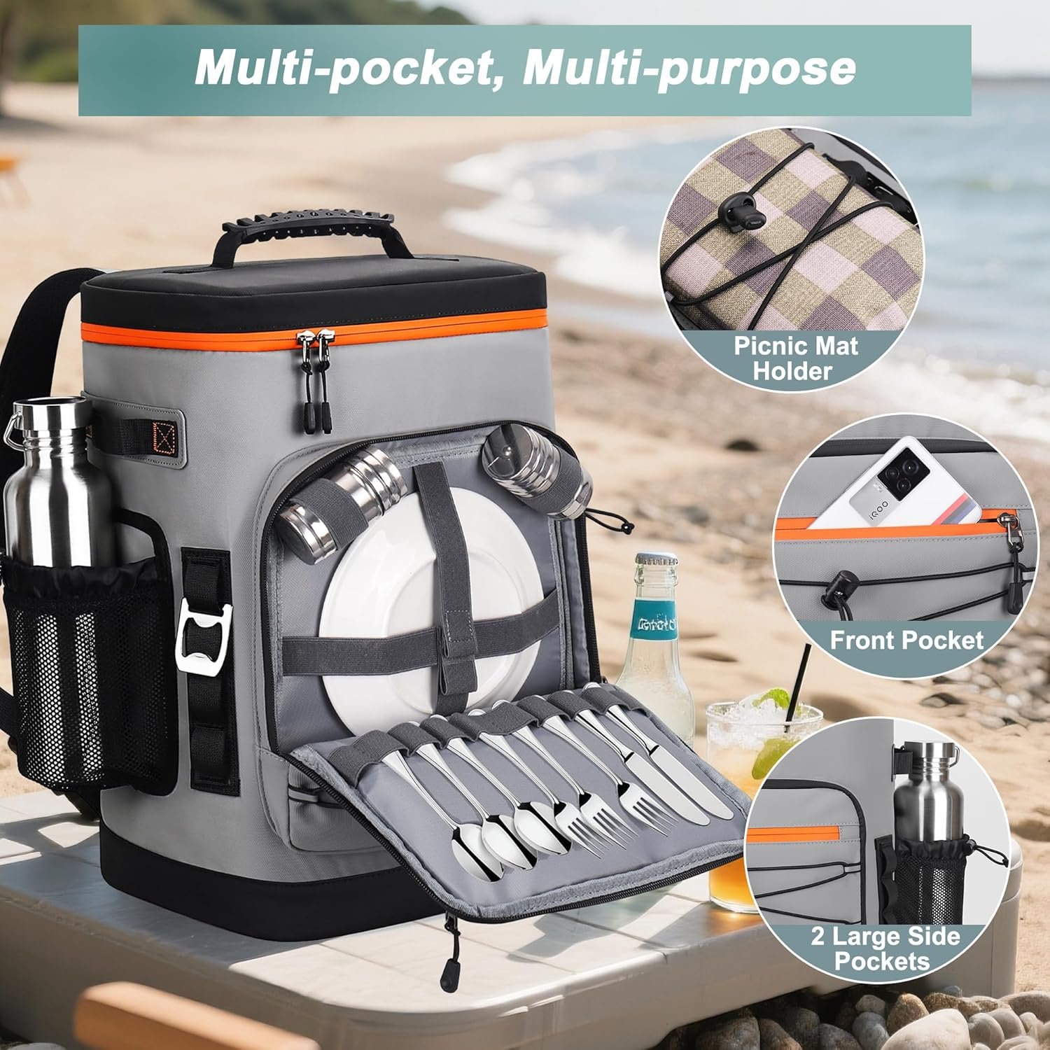 Mochila enfriadora grande de 52 latas, aislada, impermeable, - Imagen 6