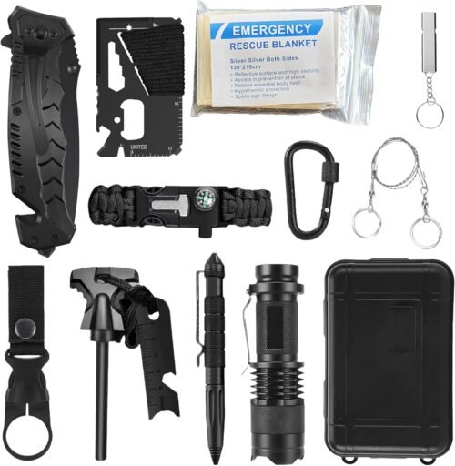 Kit de equipo de supervivencia de emergencia, juego de 12 pi