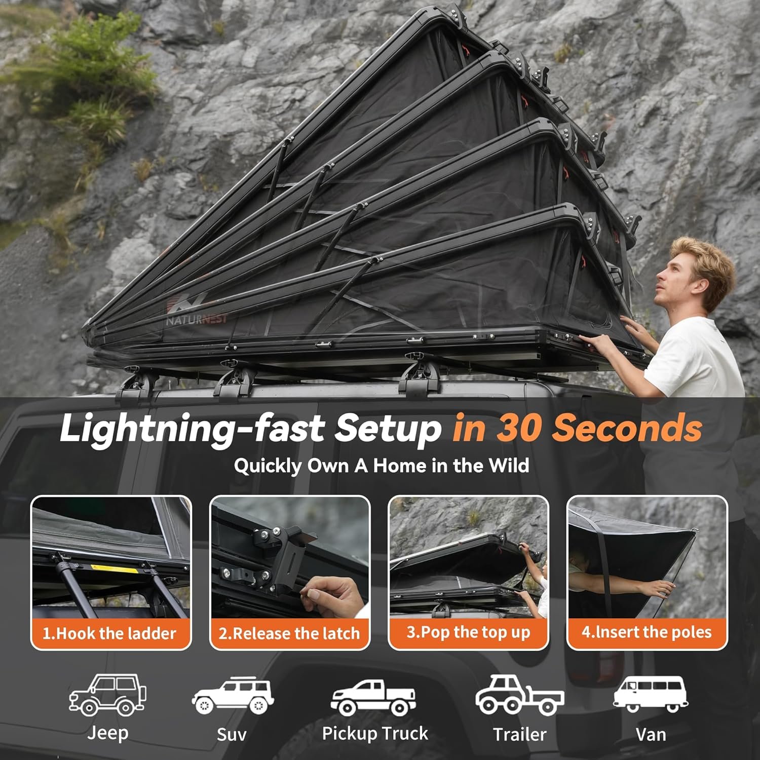 Naturnest - Tienda de campaña en la azotea de carcasa dura, - Imagen 3