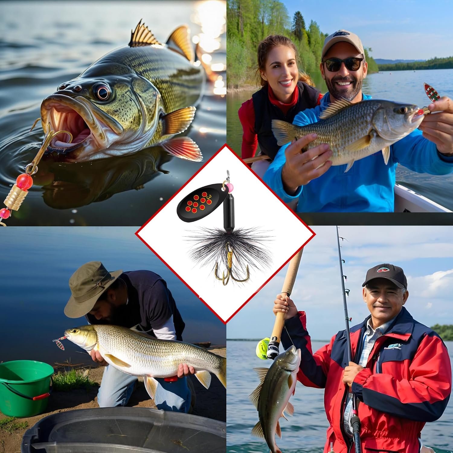 10 señuelos de pesca de cola de gallo con caja de aparejos, - Imagen 6