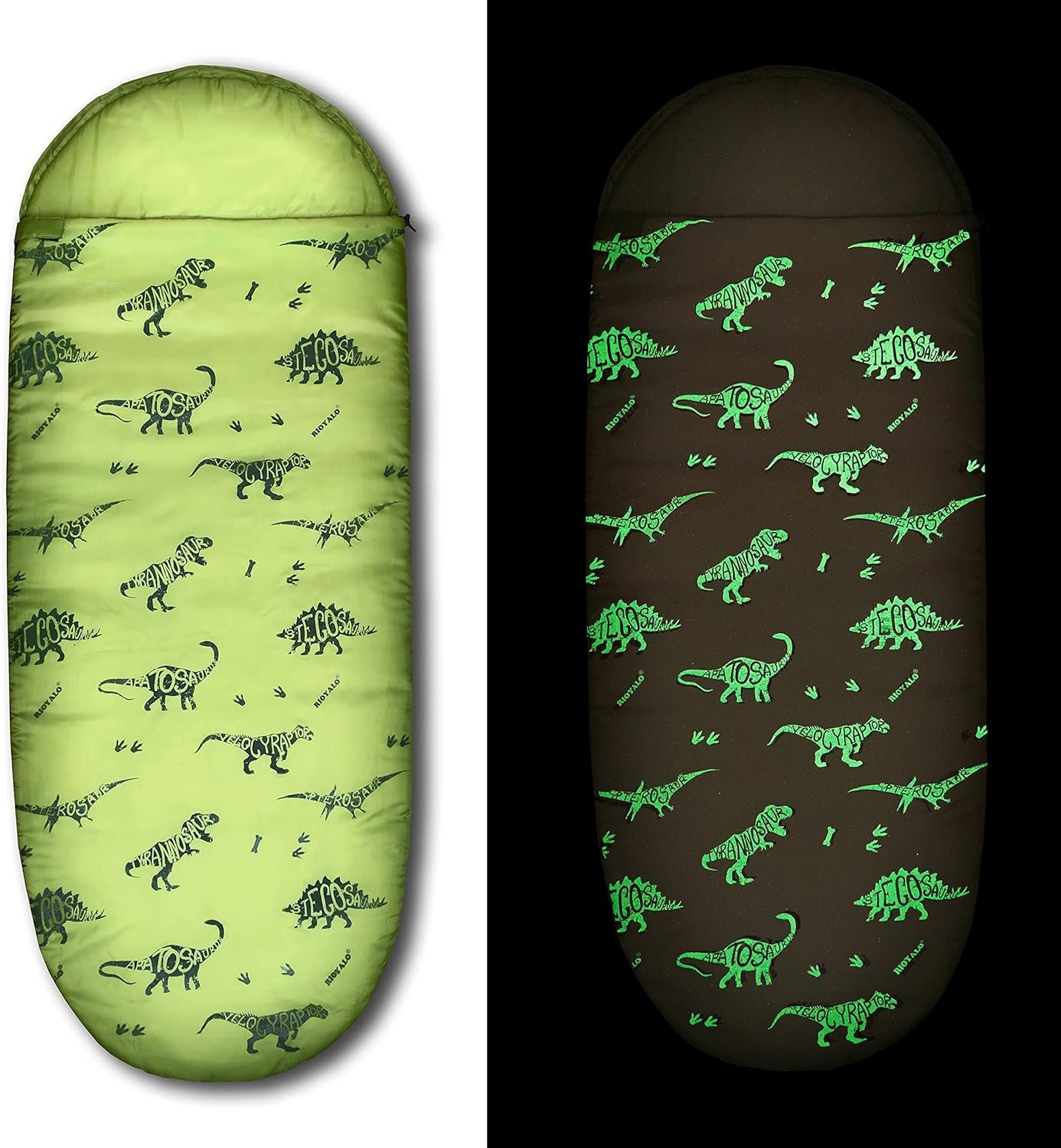Saco de dormir de dinosaurio que brilla en la oscuridad para