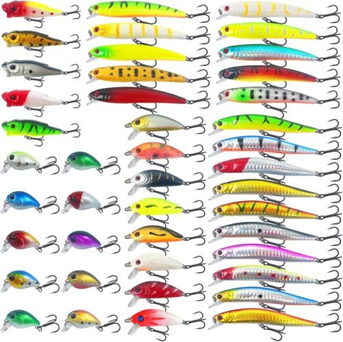Juego de 43 señuelos de pesca Minnow Popper Walleye señuelos