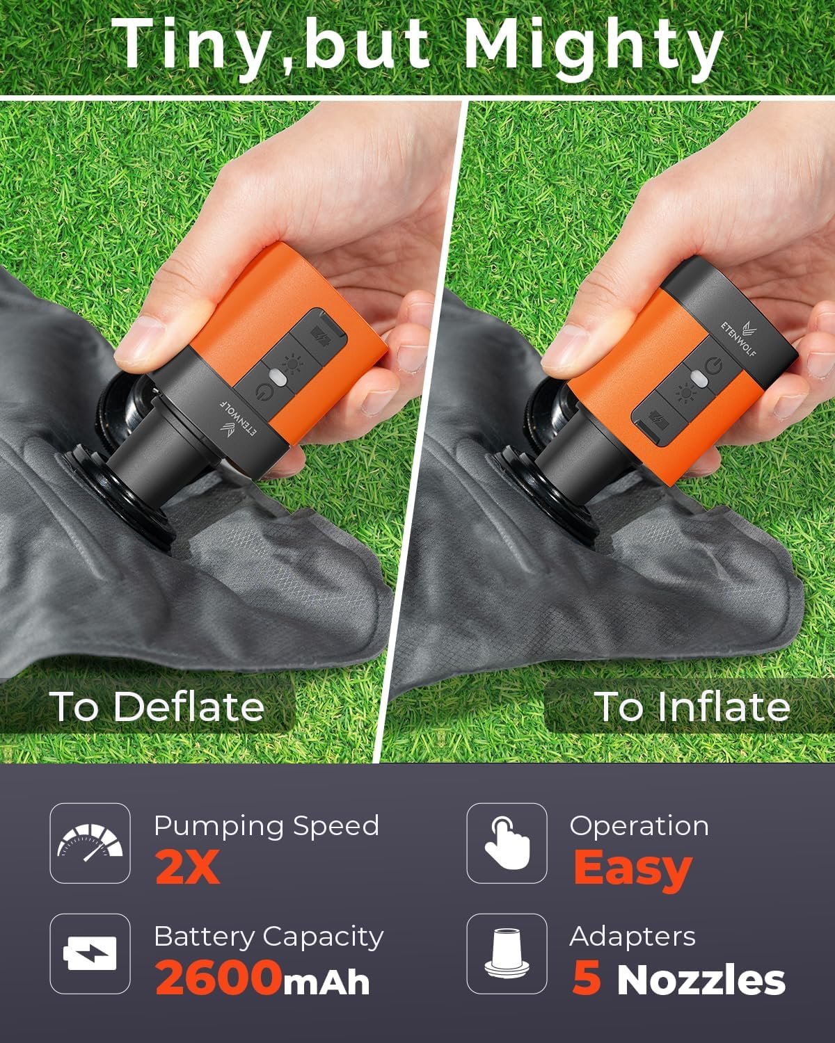 ETENWOLF AIR 3 Bomba de aire para inflables con batería de 2 - Imagen 2