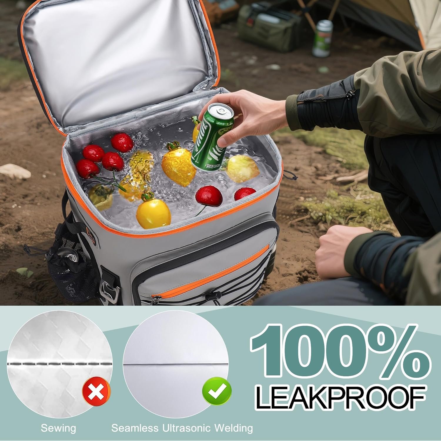 Mochila enfriadora grande de 52 latas, aislada, impermeable, - Imagen 4