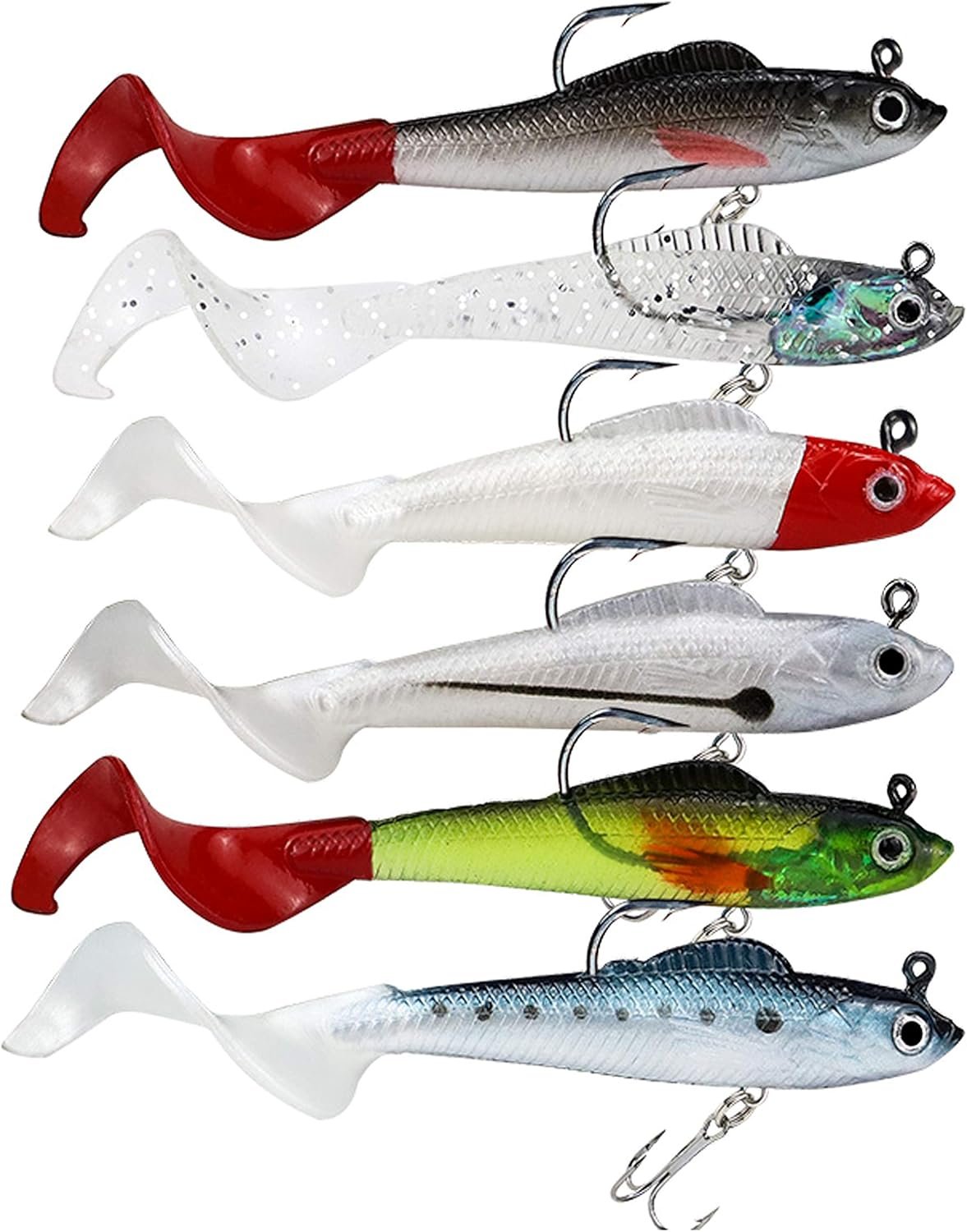 Señuelos para Bass Jig Head Soft Swimbait, paquete de 6 cebo