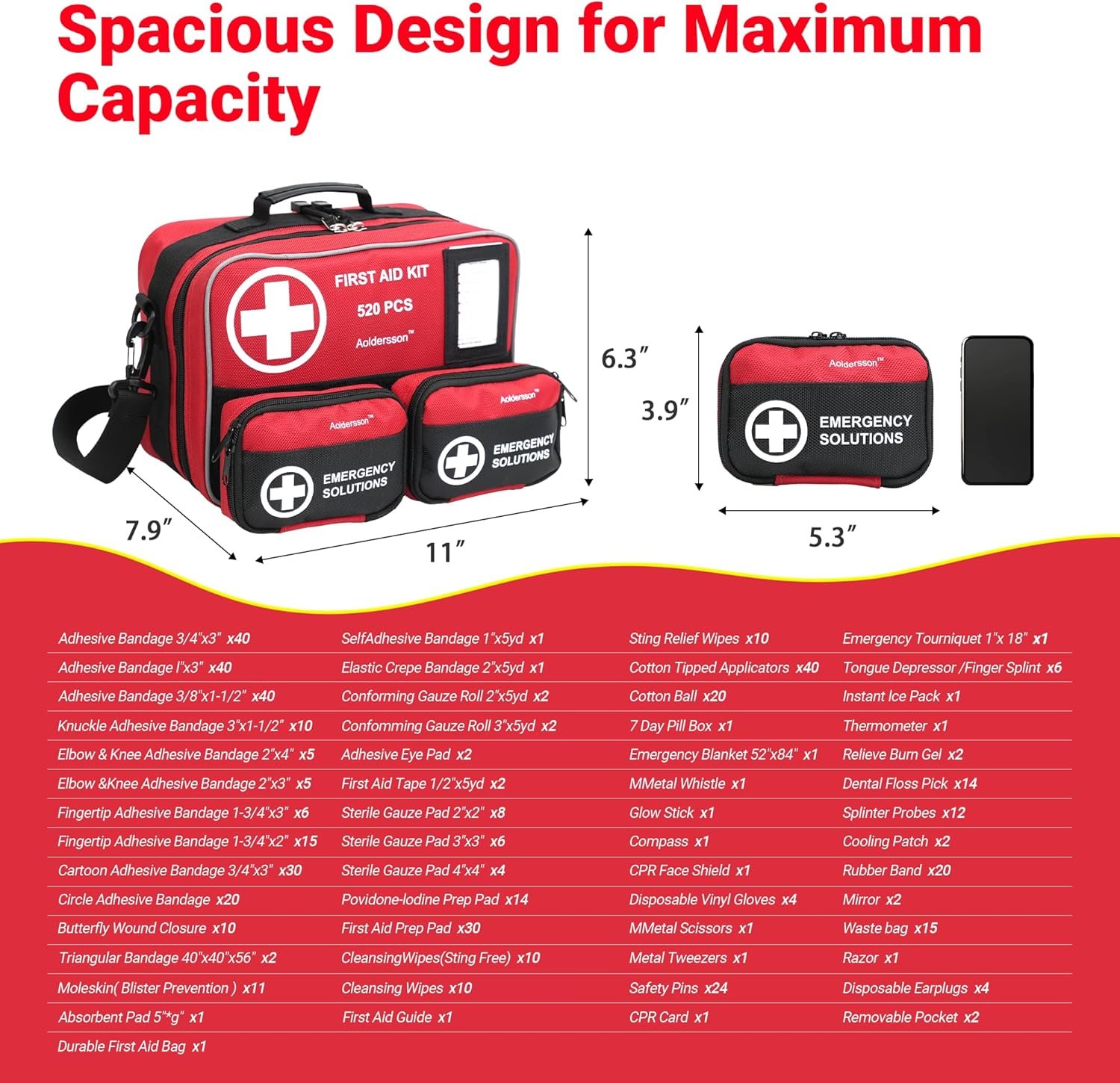 Kit de primeros auxilios grande de 520 piezas, kit de superv - Imagen 6