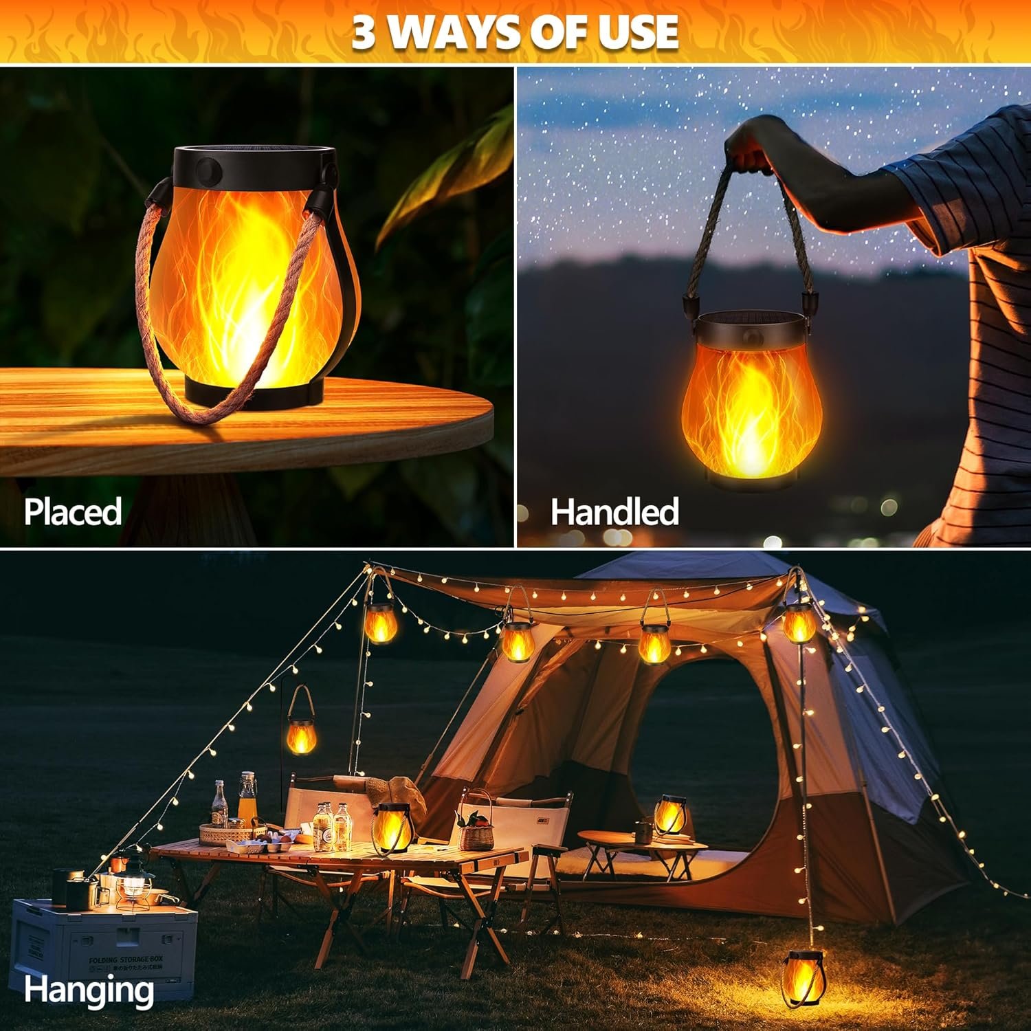 Farol solar de llama colgante impermeable al aire libre, paq - Imagen 7