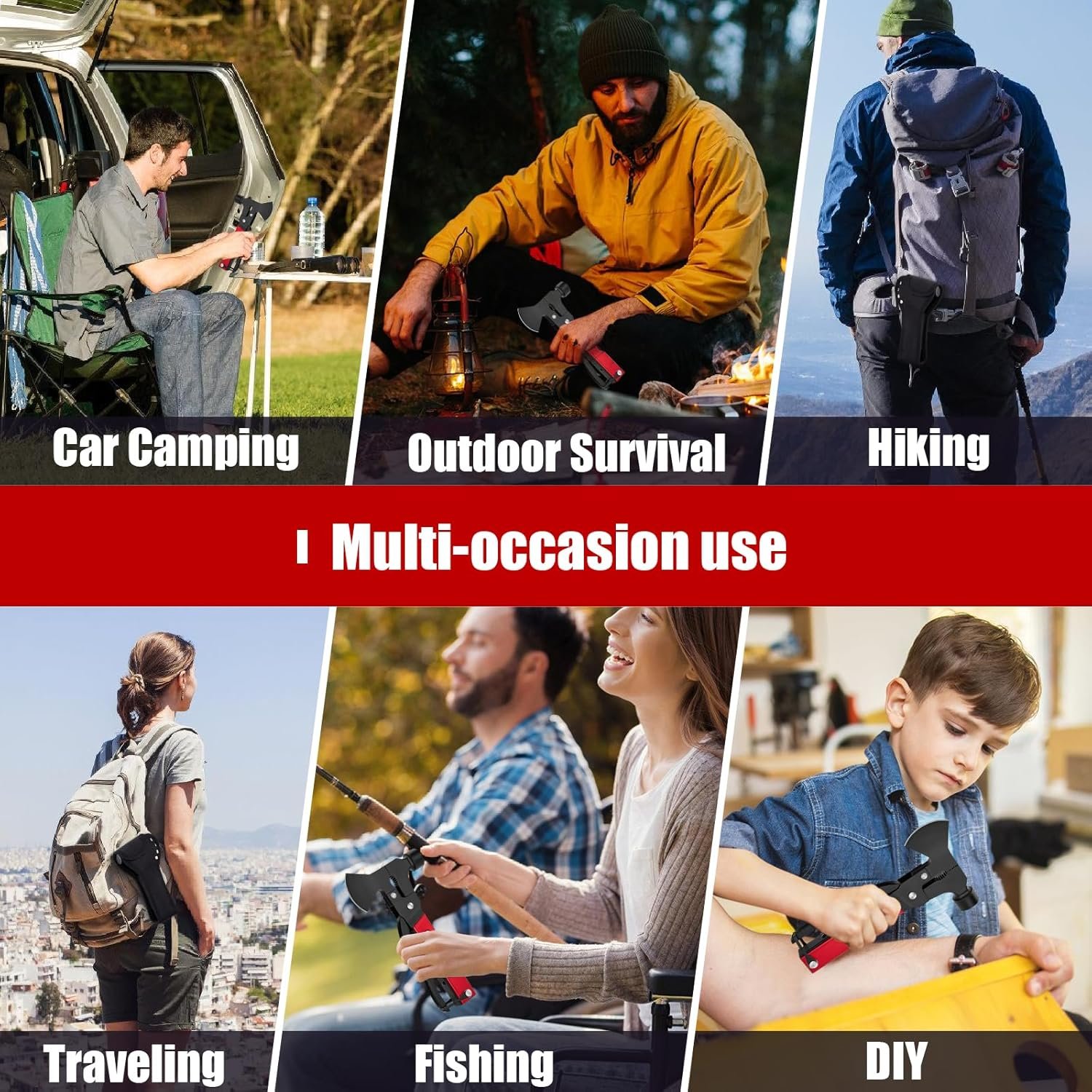 Martillo de hacha multiherramienta 14 en 1, equipo de campam - Imagen 6