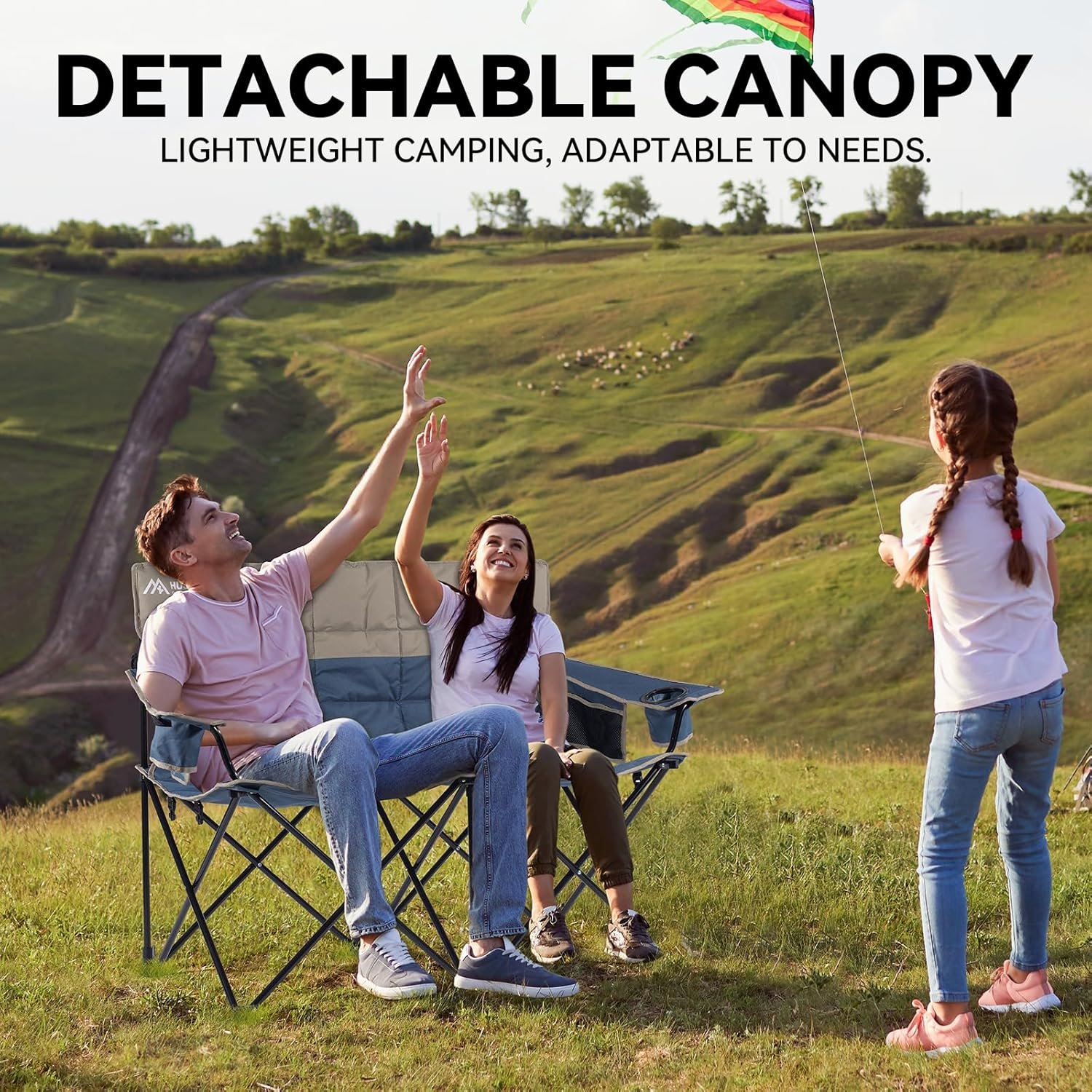 Silla de playa doble con toldo, silla de camping con toldo, - Imagen 5