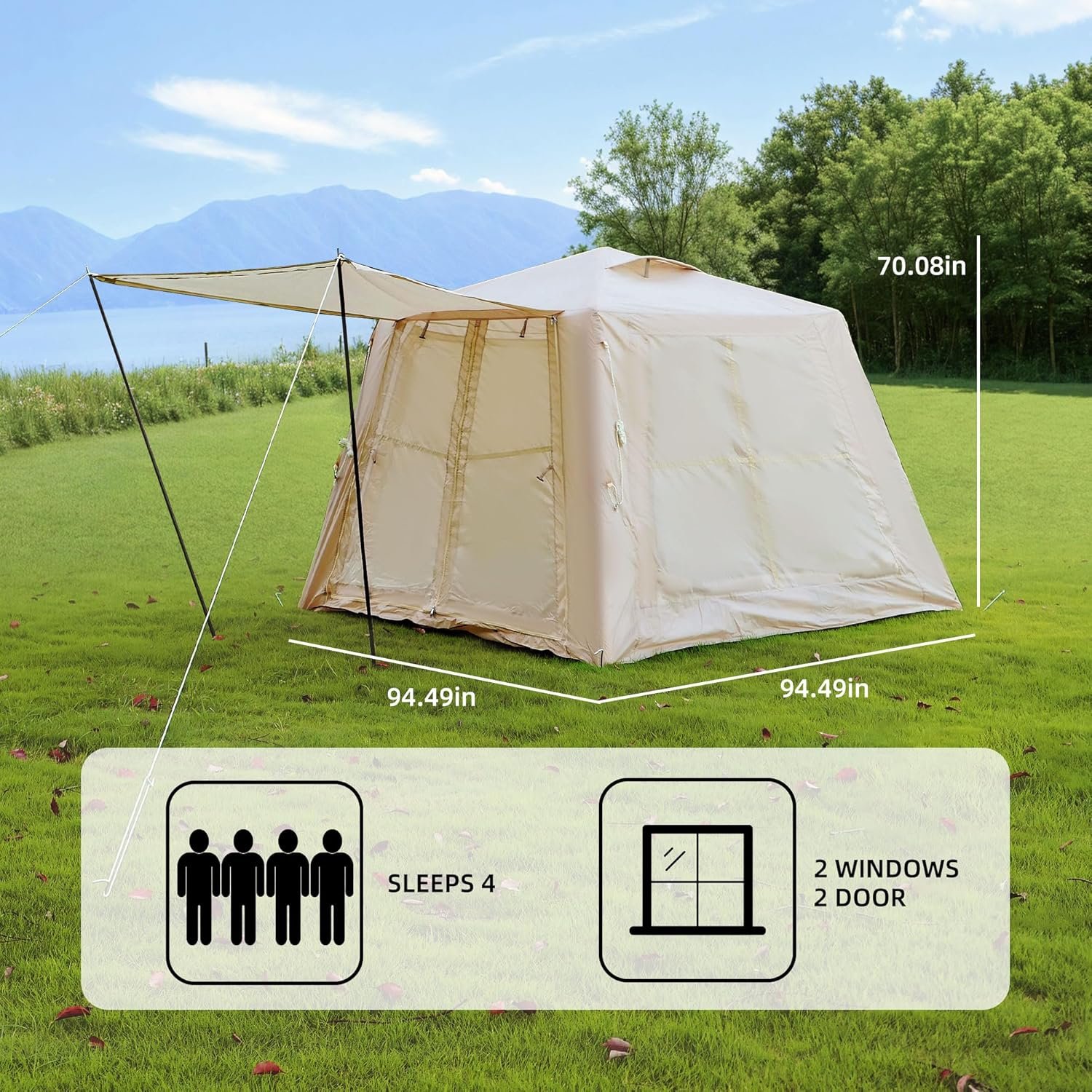 Inflatable Tent with Canopy for Camping - 2-3 Person Waterpr - Imagen 2