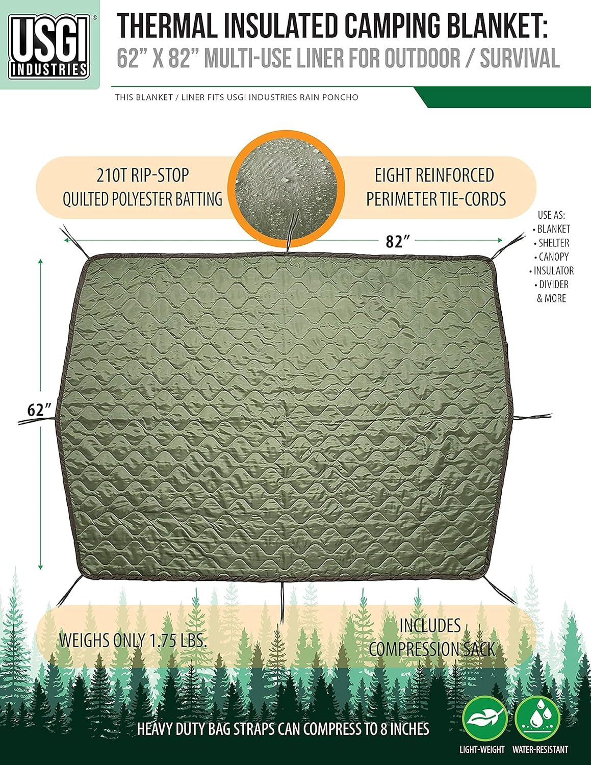 USGI Industries - Manta militar Woobie, con aislamiento térm - Imagen 2