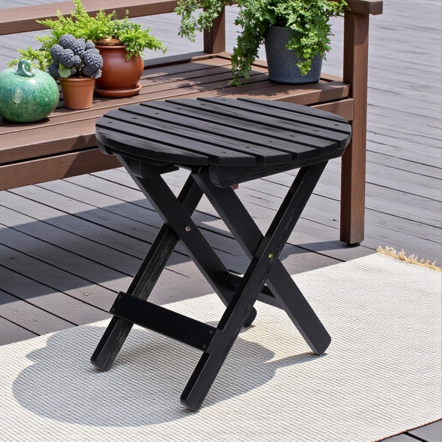 Shine Company Mesa auxiliar redonda plegable de madera maciz - Imagen 2