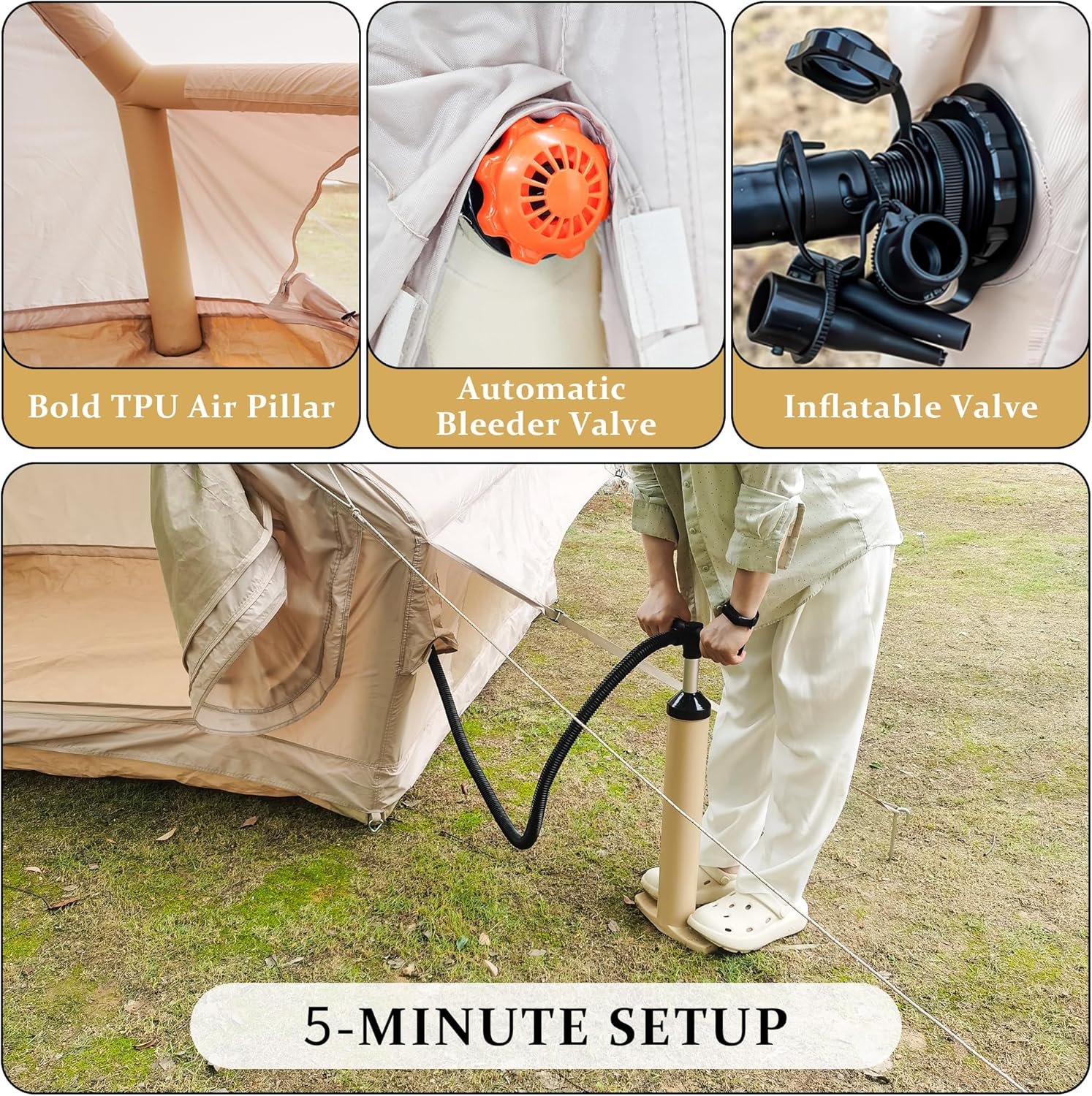 Tienda de campaña inflable glamping con bomba manual, refugi - Imagen 3