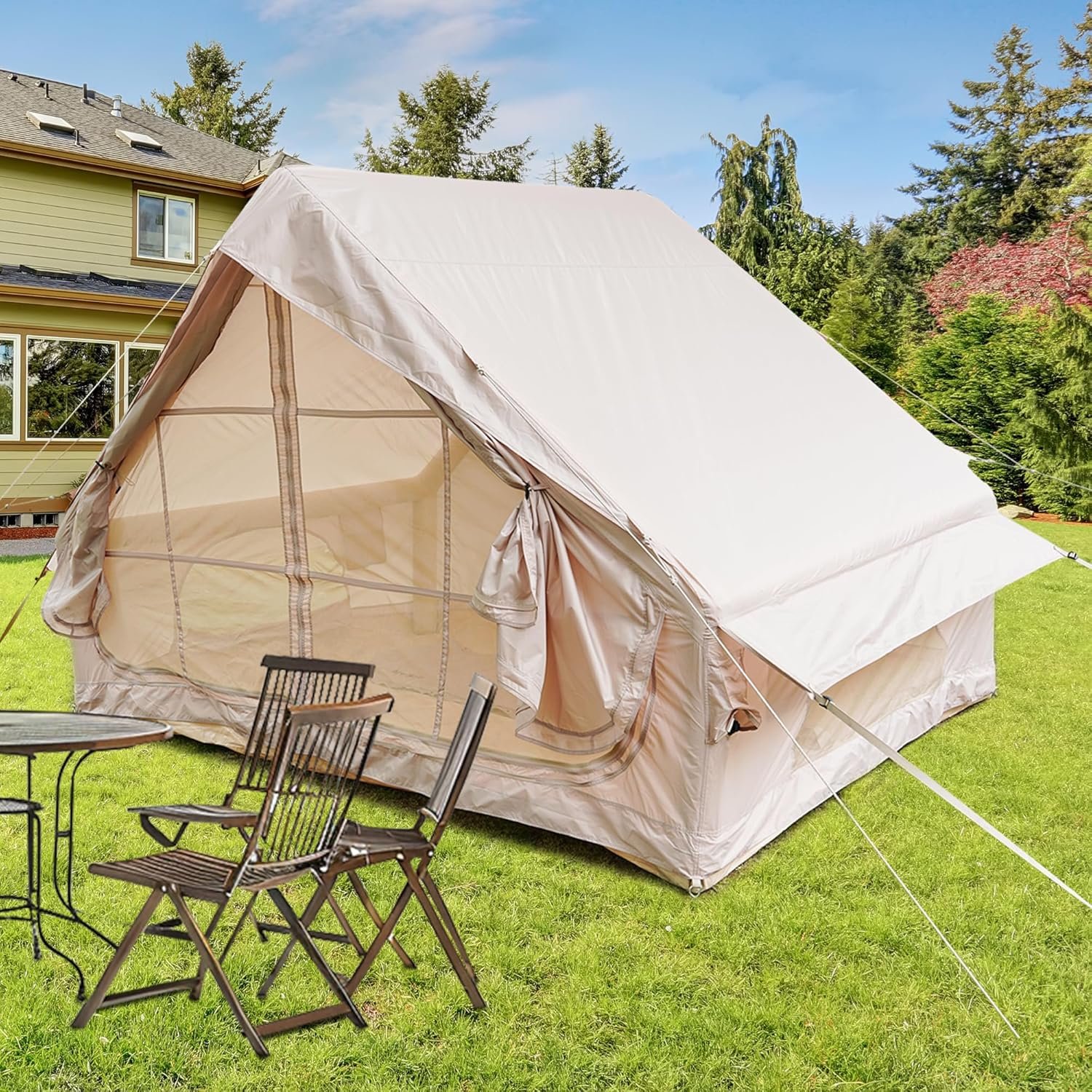 Tienda de campaña inflable glamping con bomba manual, refugi
