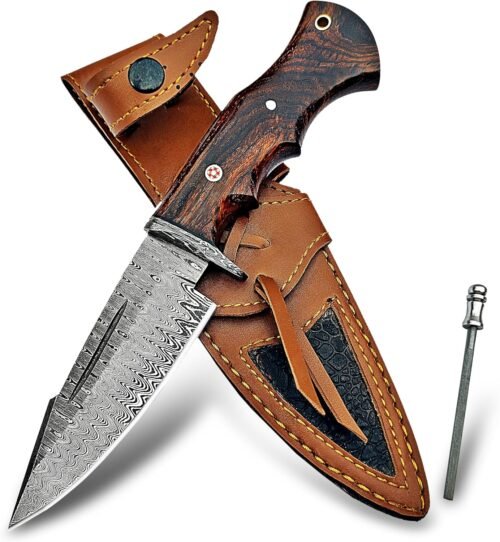 Cuchillo de caza de Damasco hecho a mano de 10 pulgadas con